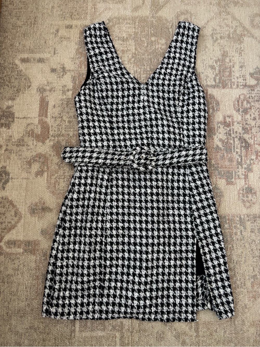 Preppy twee coquette mod Aqua sleeveless black houndstooth tweed mini dress